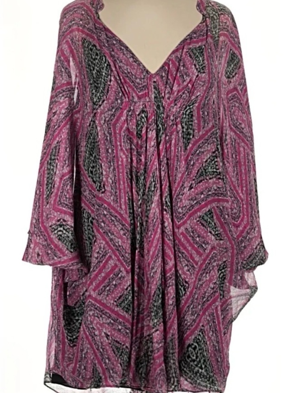 Diane Von Furstenberg Pink and Black V-Neck Patterned Tunic